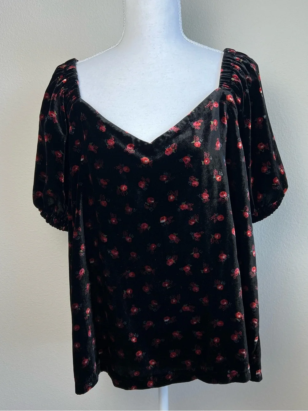 LOFT Velvet Floral Puff Sleeve Top XL Dark Academia Romantic Coquette Whimsigoth
